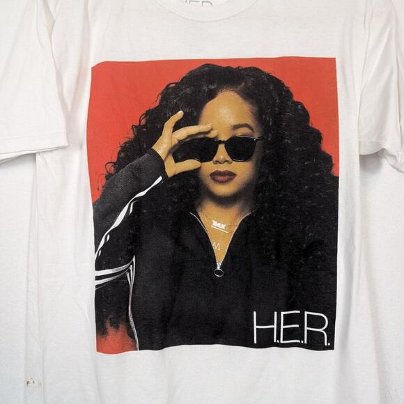 H.E.R Officially Licensed White Graphic Music Short Sleeve Tee - Picture 4 of 6